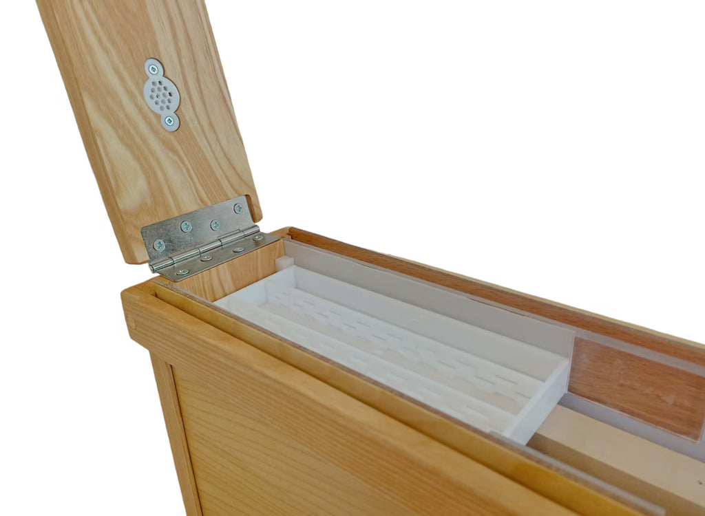 2 frame observation hive with open lid and syrup feeder on frames